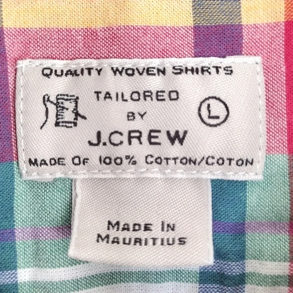 J-Crew Slim Fit Cotton Plaid Button Down Dress Shirt Size L